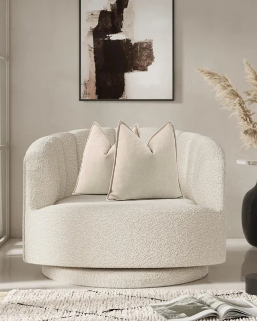 Ivory Herringbone Chenille Covers - Pair